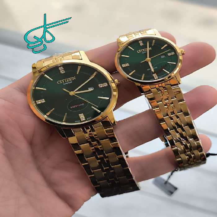 خرید ست ساعت زنانه و مردانه مارک سیتیزن موتور ژاپن فول استیل رنگ ثابت دوقفله مخفی تقویم دار کد 2116514 - ردگل