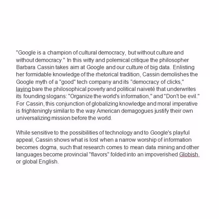 کتاب Google Me : One-Click اثر  Barbara Cassin انتشارات Fordham University Press