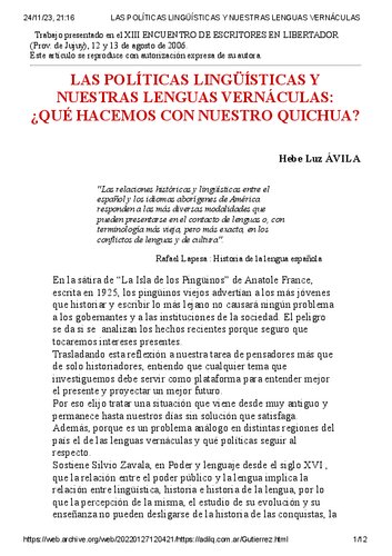 خرید و دانلود نسخه کامل کتاب Las políticas lingüísticas y nuestras lenguas vernáculas: ¿qué hacemos con nuestro quichua?