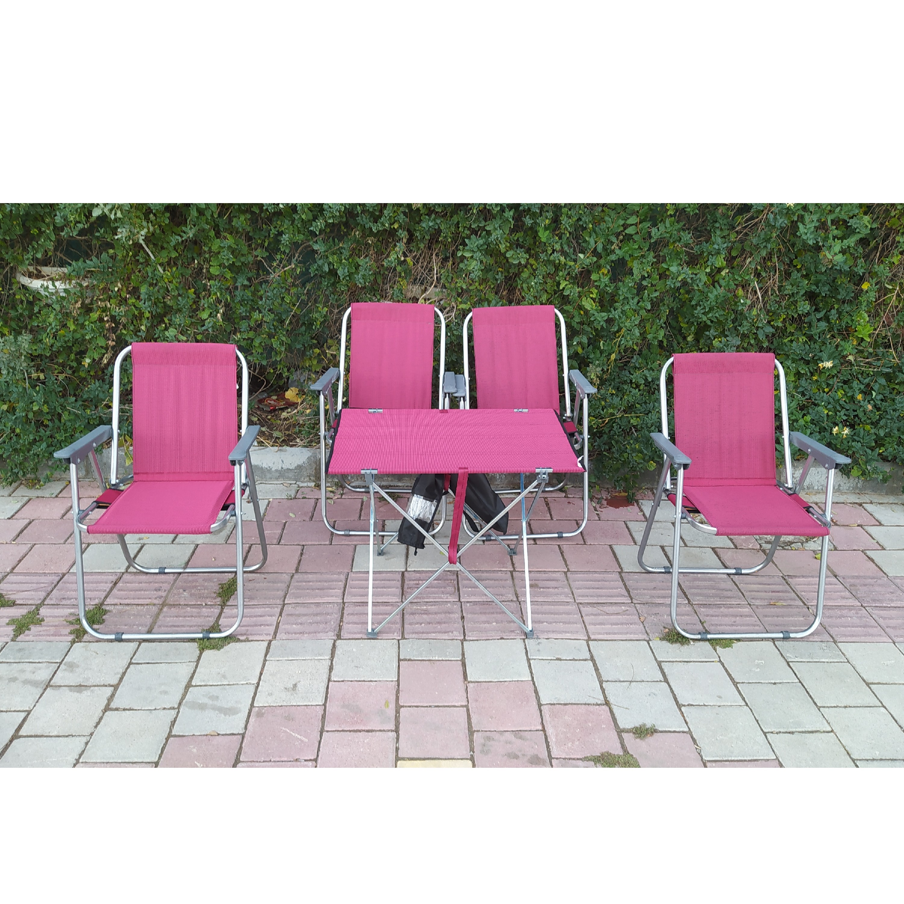  صندلی مسافرتی رنگ زرشکی ( ست 4 نفره)