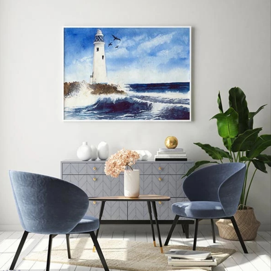 تابلو مدل دکوراتیو  طرح آبرنگ فانوس دریایی کد TA140704