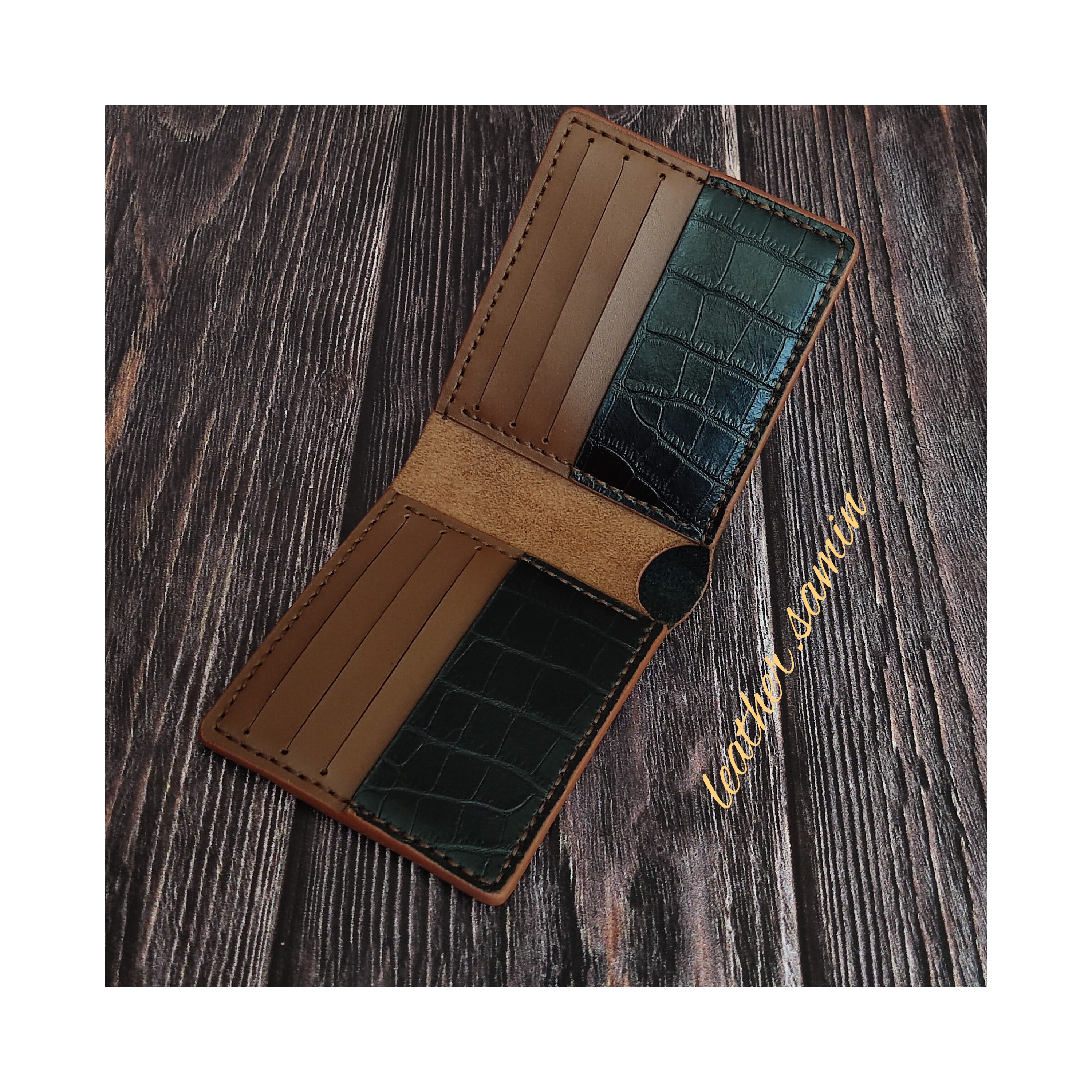 کیف پول مردانه چرم طبیعی گاوی دست ساز و دست دوز مدل تاشو (ارسال رایگان)