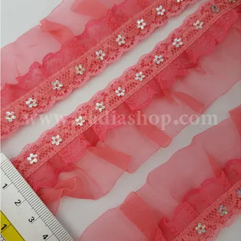 نوار پلیسه طرح دار گلبهی تیره