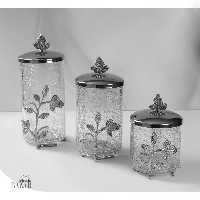 بانکه شیشه ترک دار پایه برنج مدل برگ دکوری دیو