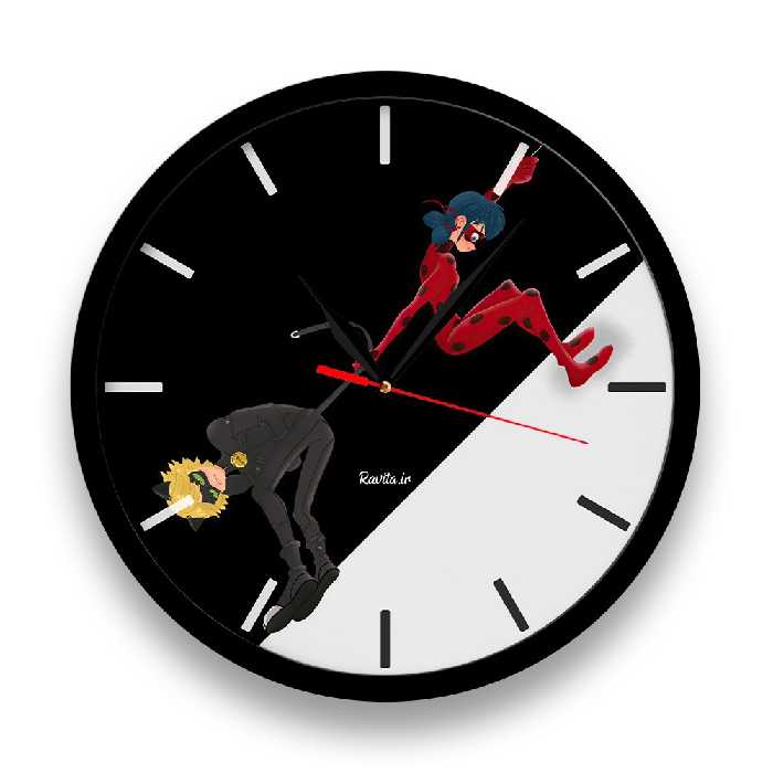 ساعت دیواری  راویتا مدل دختر کفشدوزکی کد 3408  در رنگ های مشکی و سفید 