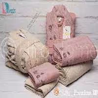 حوله ست دو نفره بلو گل برجسته رنگ نسکافه ای کالباسی تیره