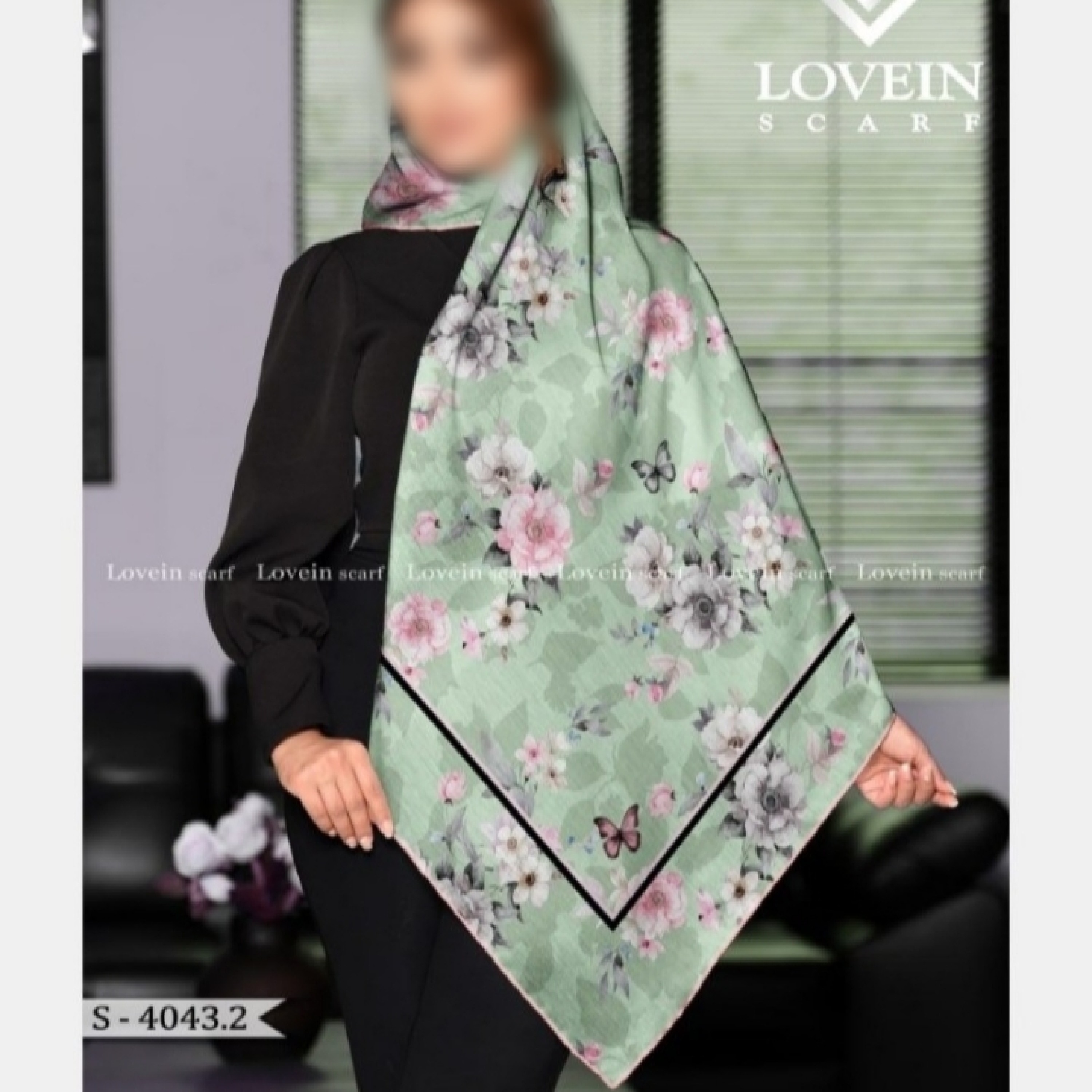 روسری نخی قواره 140 گلدار سبز