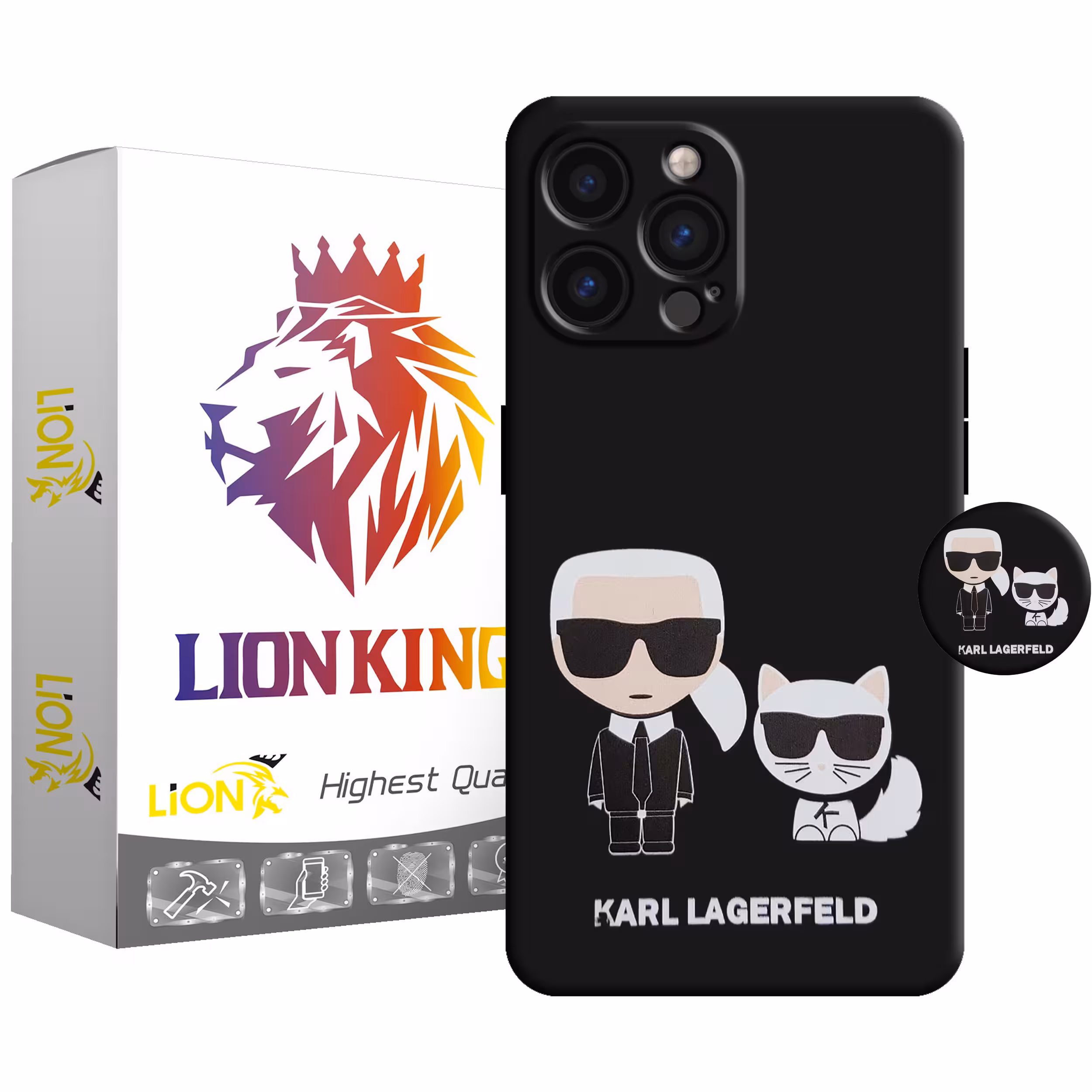 کاور لاین کینگ مدل گربه و مردعینکی مناسب برای گوشی موبایل اپل IPhone 13 pro به همراه پایه نگهدارنده
