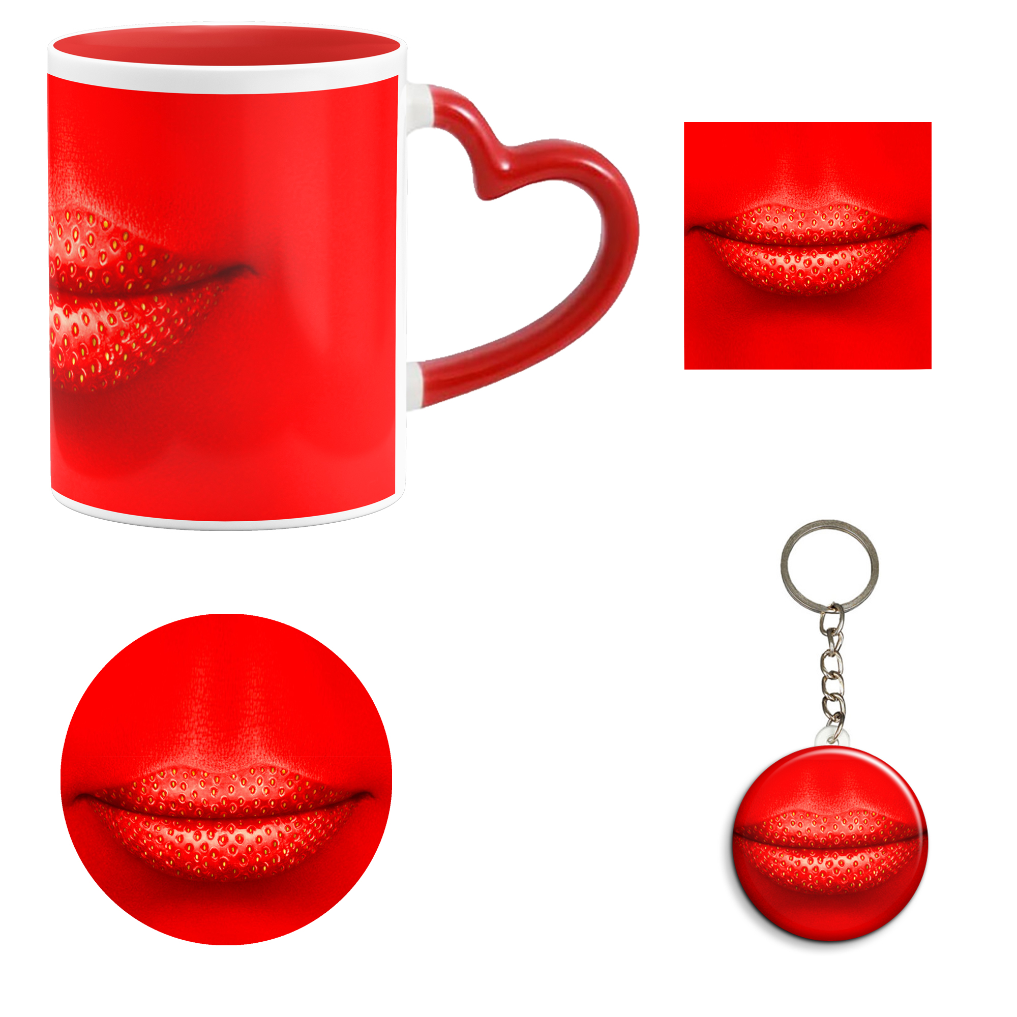 ست هدیه ماگ مدل دسته قلبی طرح لب توت فرنگی کد m1