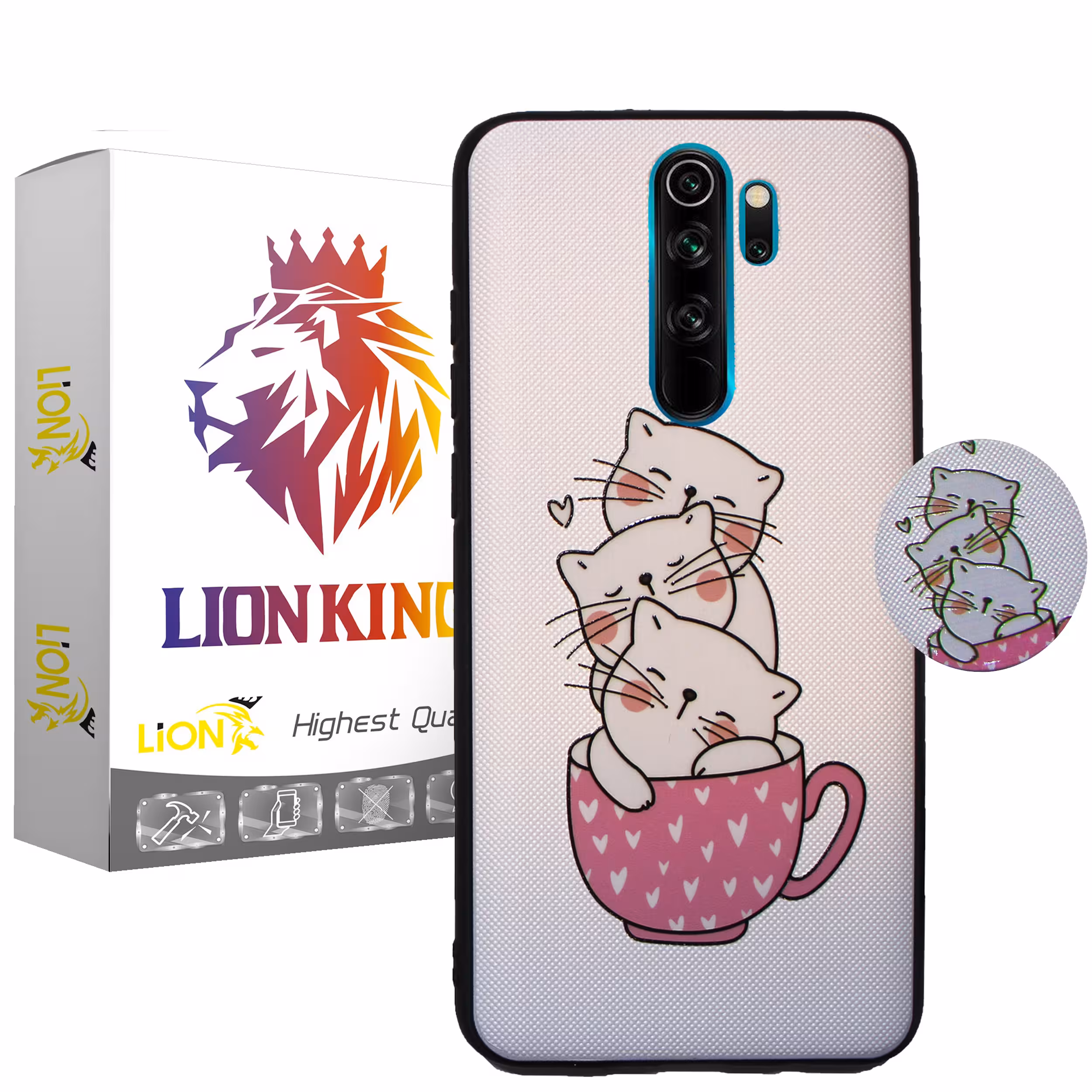 کاور لاین کینگ مدل livan cat مناسب برای گوشی موبایل شیایومی Redmi Note 8 Pro به همراه پایه نگهدارنده