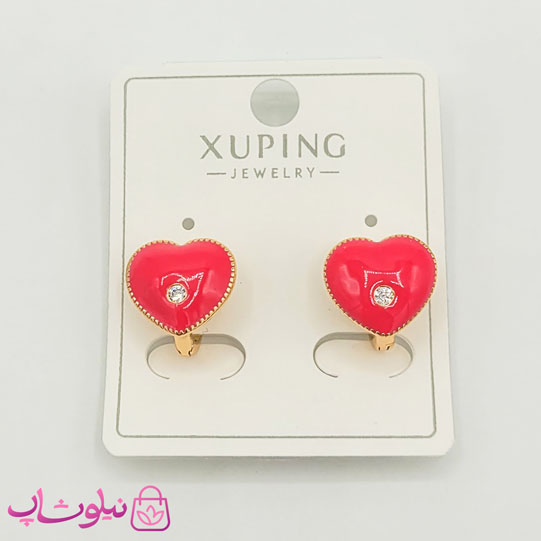 گوشواره بچگانه ژوپینگ مدل قلب صورتی کد 821
