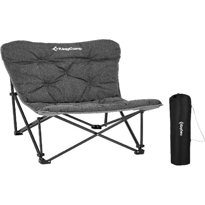 صندلی کمپ خاکستری کمپینگ اردوگاه تاشو با کمر بلند و بالش قابل حمل راحت KINGCAMP