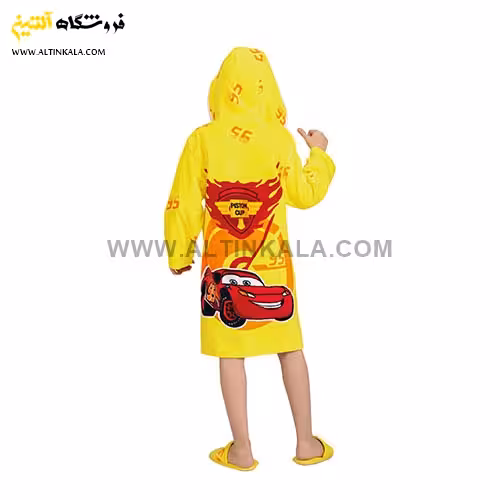 حوله پالتویی کودک پودایران طرح مک کوئین زرد سایز 90