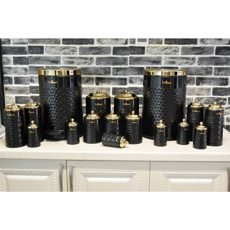 سرویس آشپزخانه 17 پارچه مدل (گلکسی مشکی طلایی 4629 ) برند یونیک 