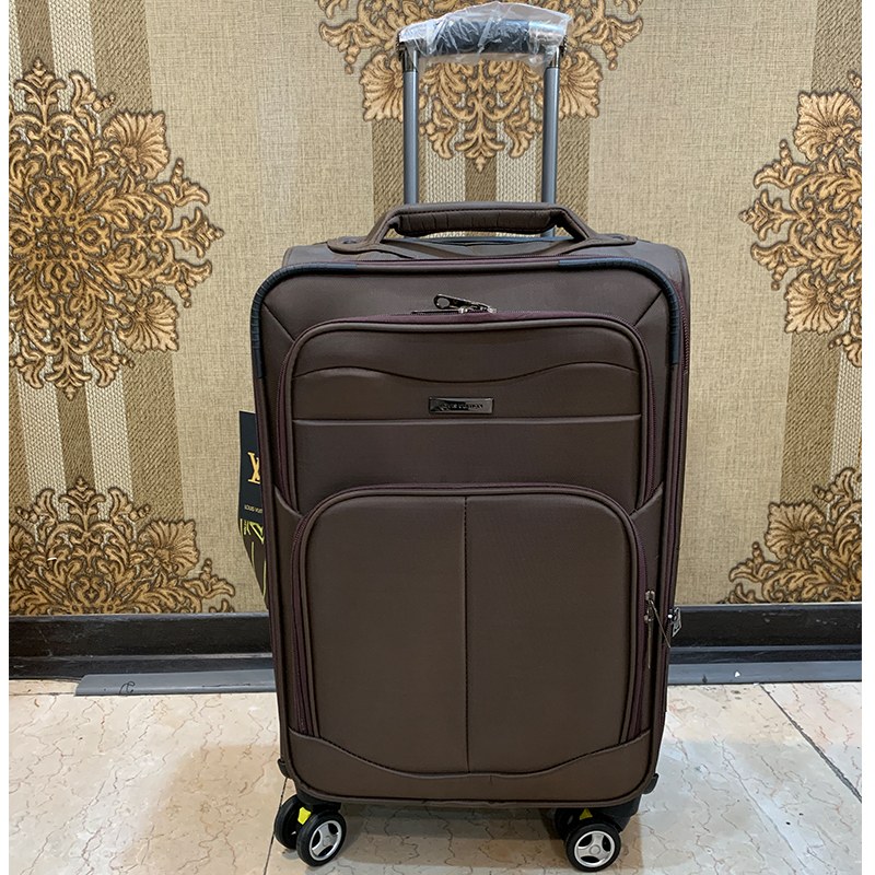 چمدان برزنتی چهار چرخ سایز کوچک کد S-20 قهوه ای  ارسال رایگان