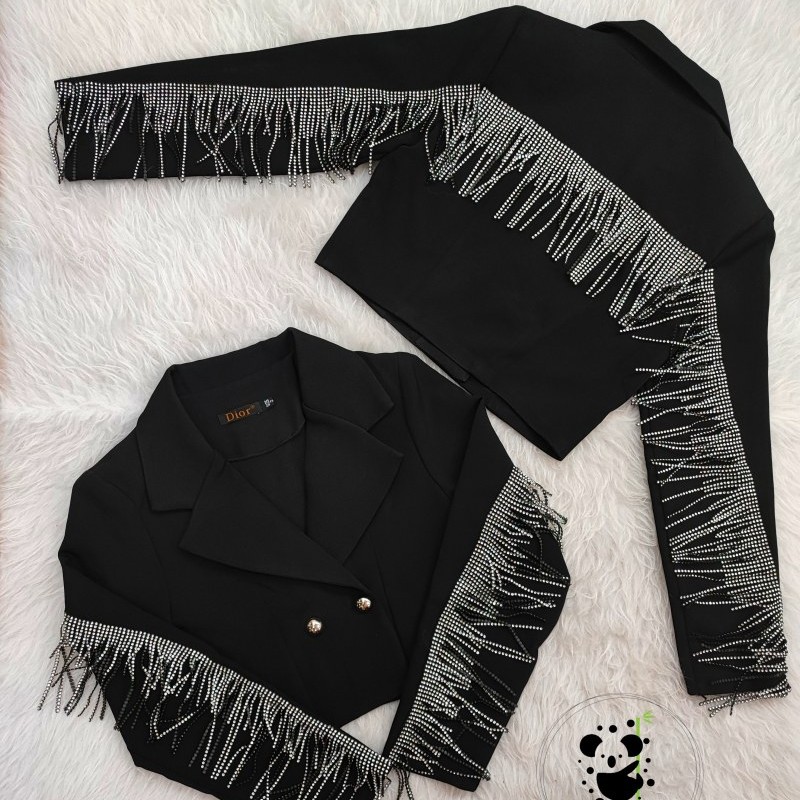 کت نیم تنه دو دکمه ریسه ای کرپ مازراتی زنانه دخترانه سایزبندی