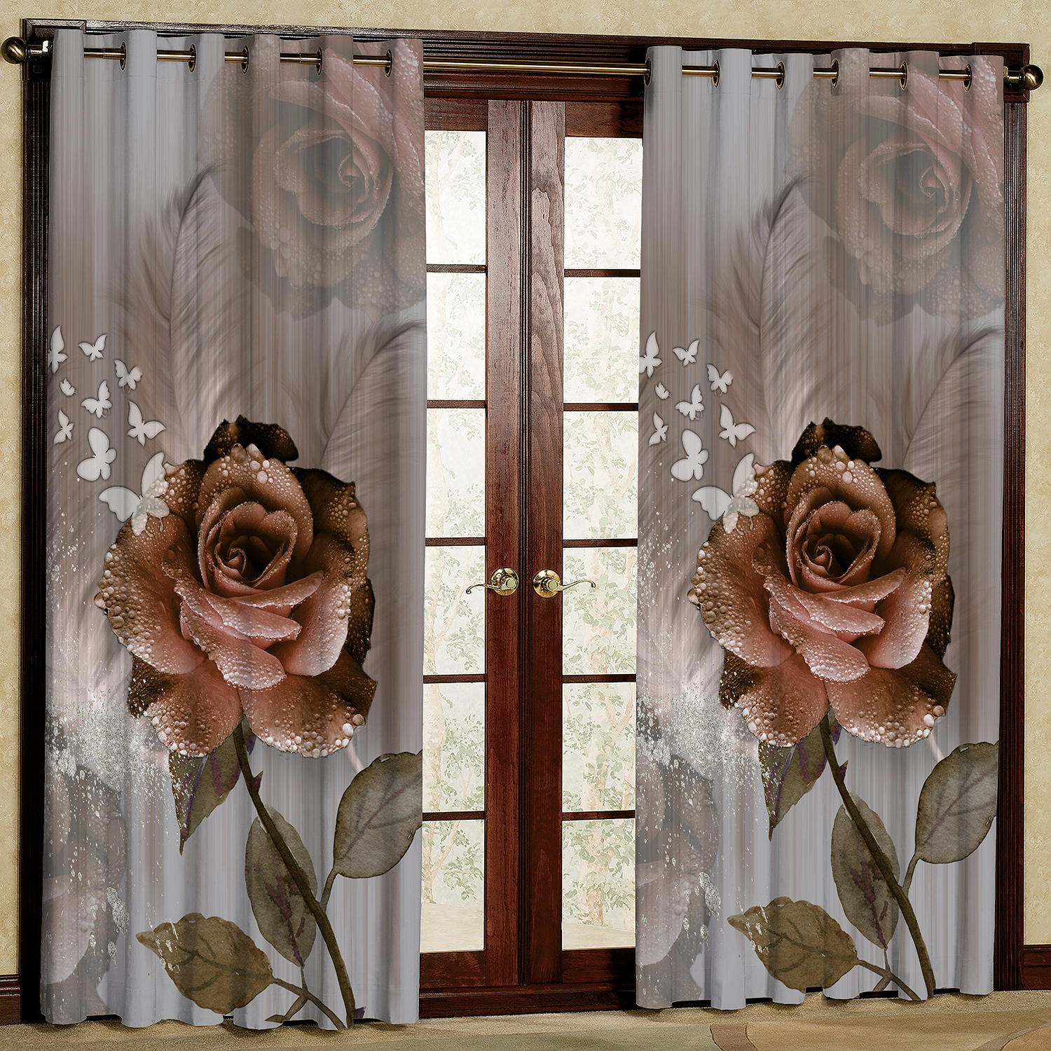 پرده مدل گل رز مخمل پانچی کد 1918 سایز 200x140 سانتی متر