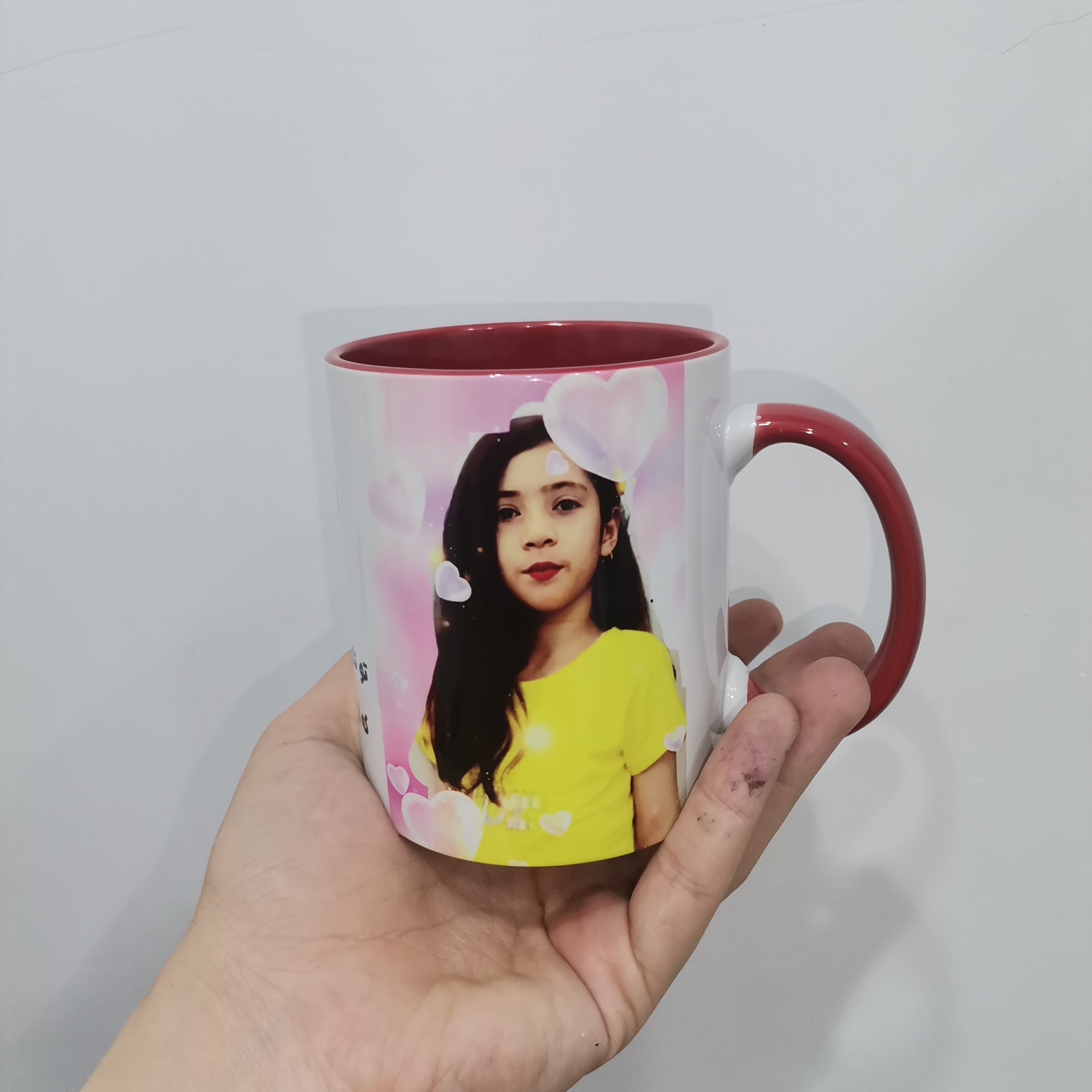 ماگ دسته ساده قرمز با چاپ عکس دلخواه