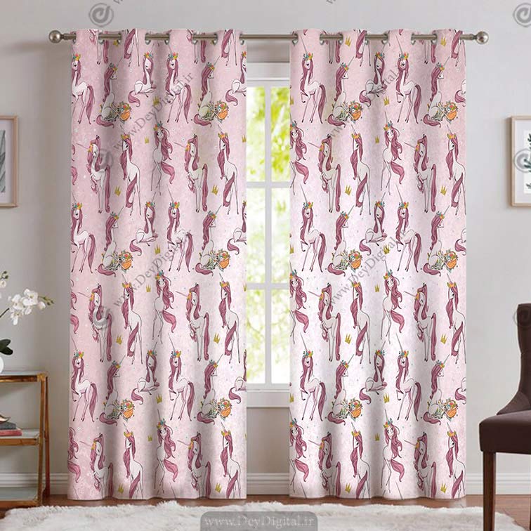 پرده پانچی کودک دختر 2021 طرح اسب تکشاخ  PK-5028