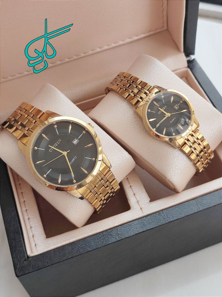 خرید ست ساعت مردانه و زنانه سیتیزن موتور ژاپن تقویم دار رنگ ثابت دارای قفل ضامن دار کیفیت عالی کد 2115840 - ردگل