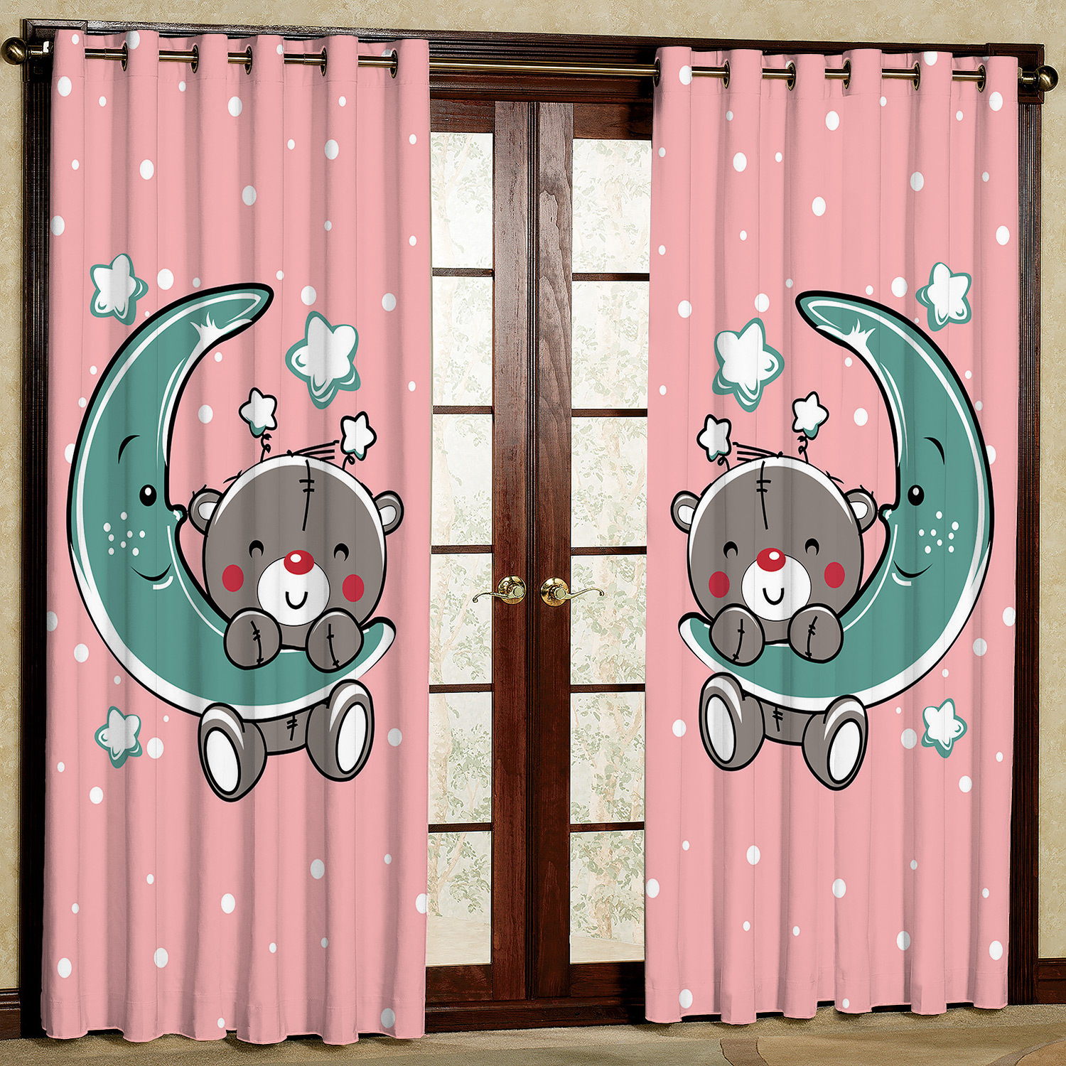 پرده مدل ماه و خرس مخمل پانچی کد 1147 سایز 140x280 سانتی متر