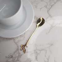 قاشق چای خوری کوچک طلایی طرح برگ