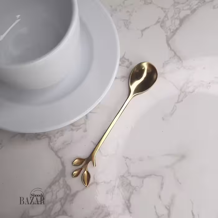 قاشق چای خوری کوچک طلایی طرح برگ