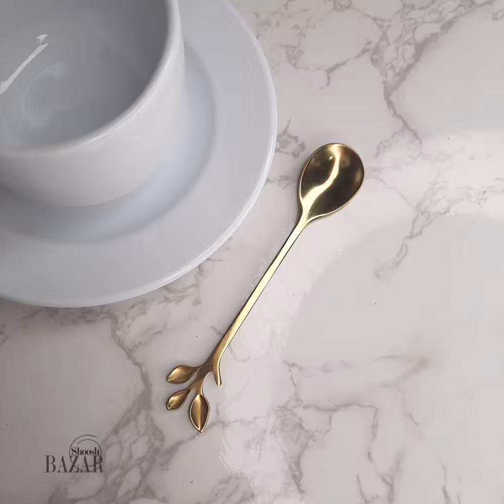 قاشق چای خوری کوچک طلایی طرح برگ