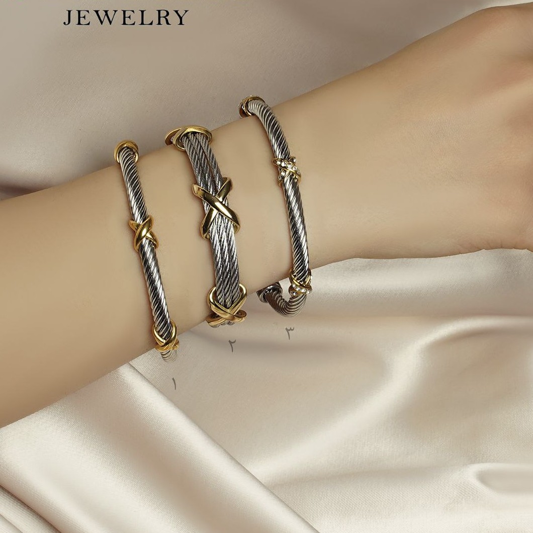 دستبند تمام استیل رنگ ثابت با کیفیت طراحی مشابه نمونه طلا در سایزبندی مختلف 