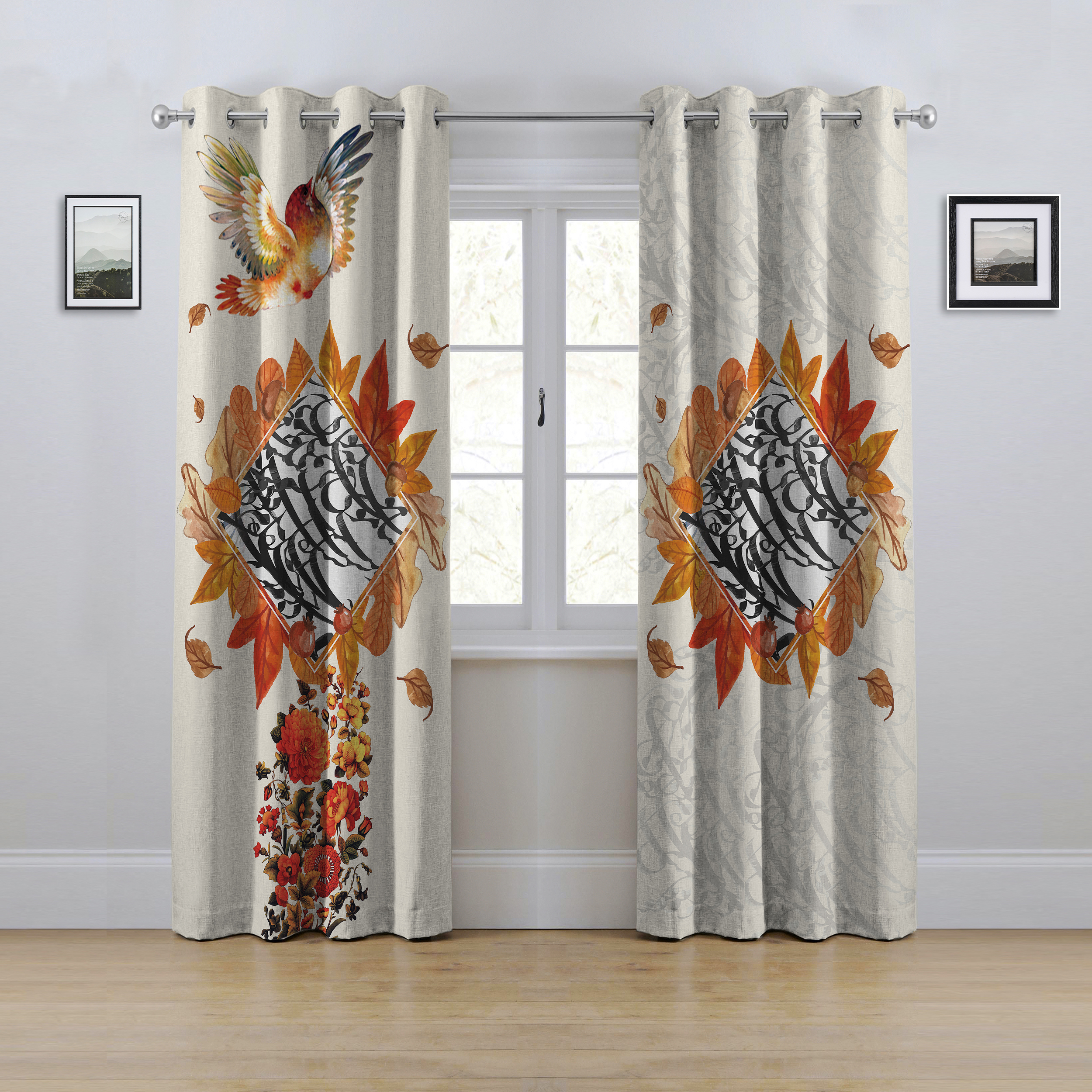 پرده مدل پانچی طرح خط نوشته نستعلیق سایز 280x145 سانتی متر