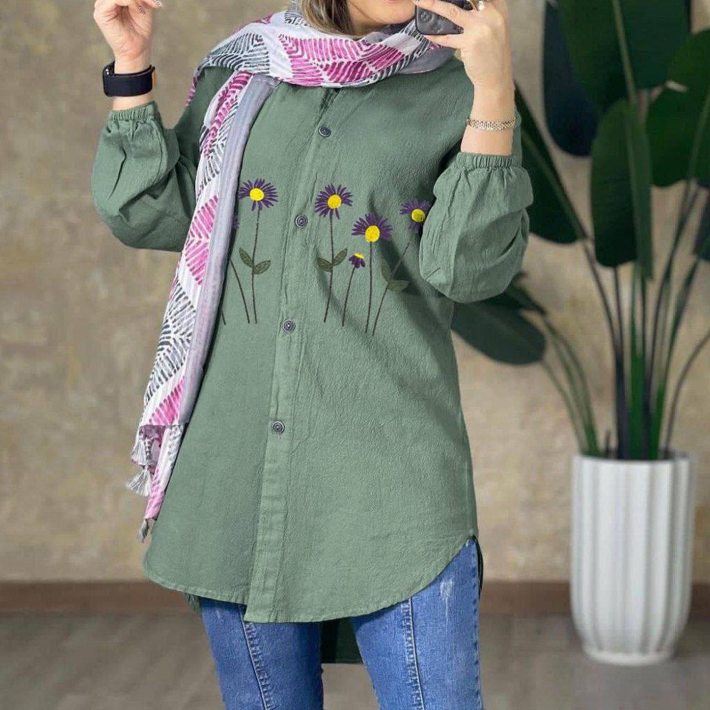 تونیک مانتویی زنانه الیاف گلدوزی شده