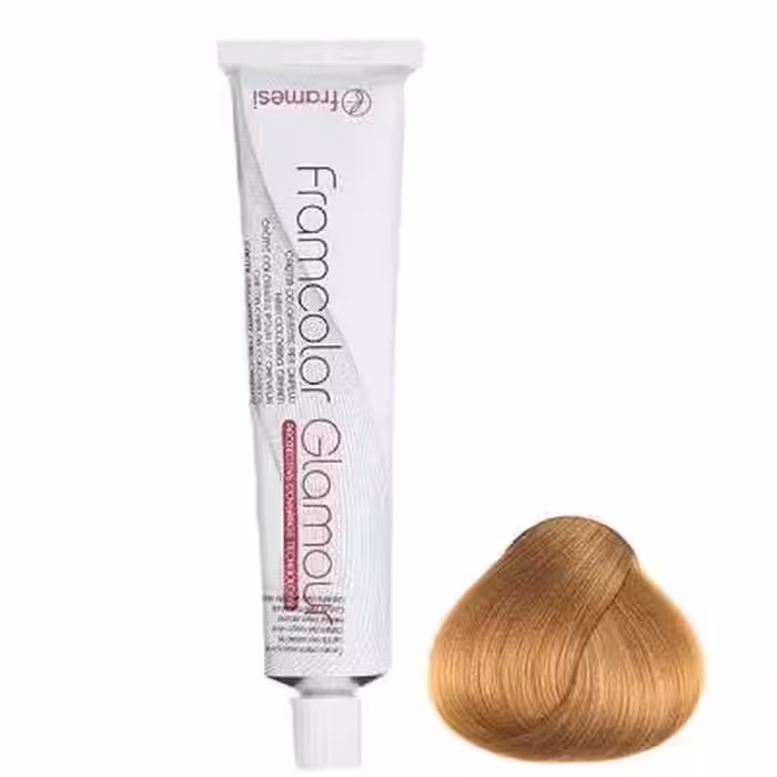 رنگ مو فرامسی مدل glamour شماره 9.34 حجم 100 میلی لیتر رنگ بلوند طلایی مسی خیلی روشن