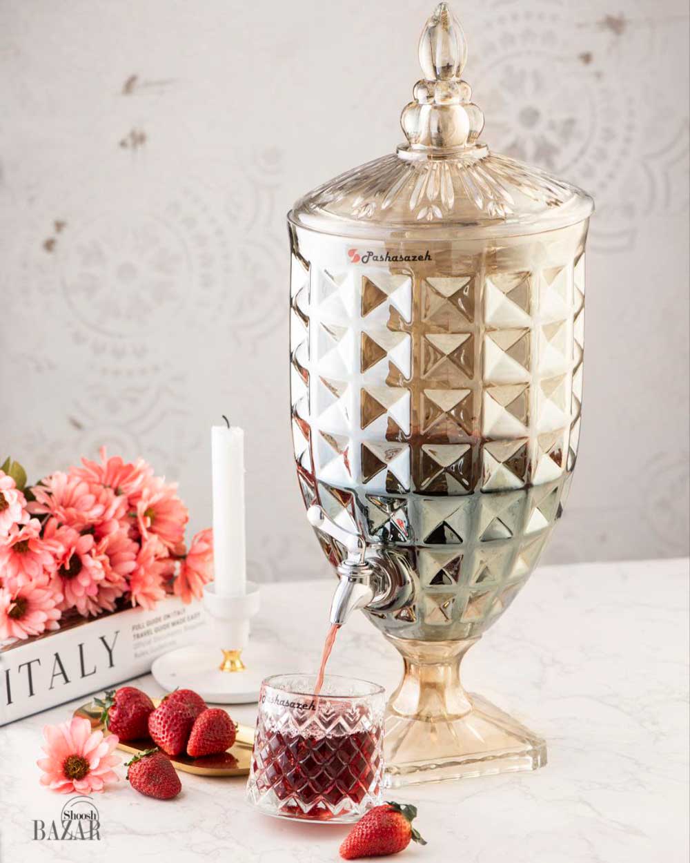 کلمن شیشه ای شامپاینی 5.5 لیتر پاشاسازه مدل آکومارین کد 43085