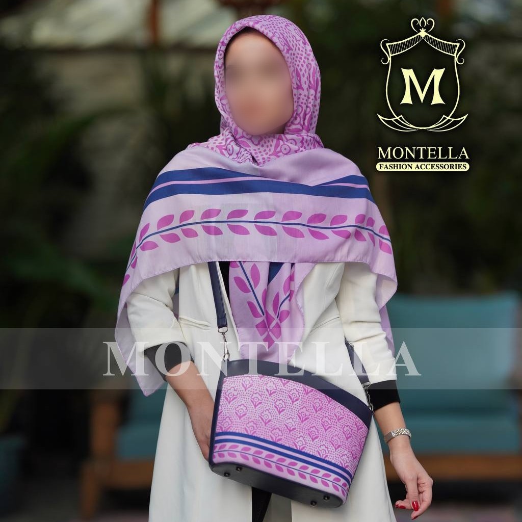 ست کیف و روسری زنانه رنگ صورتی یاسی با کیف قایقی دستی  mo176