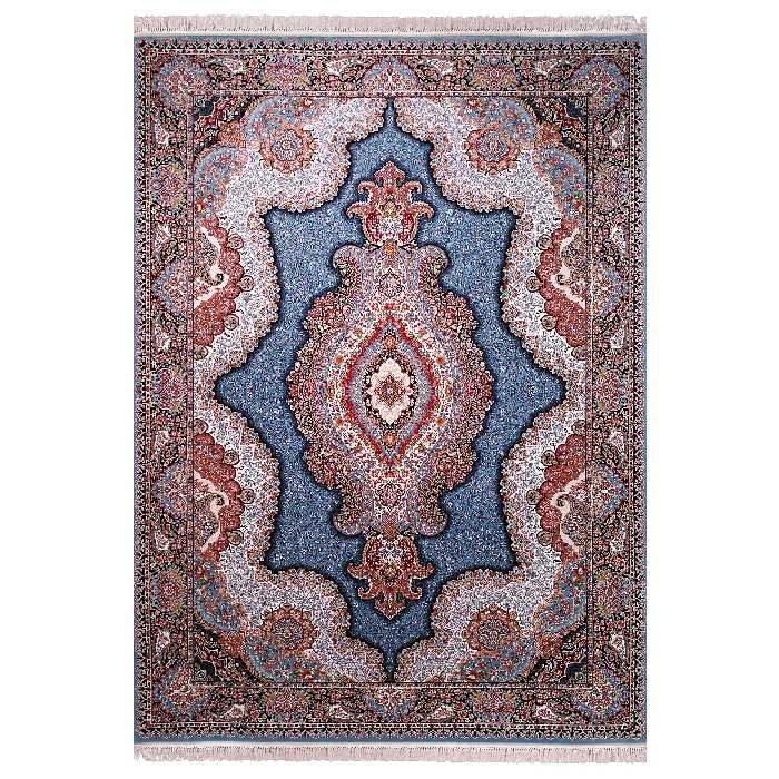 فرش ماشینی زمرد مشهد مدل یاس زمینه آبی