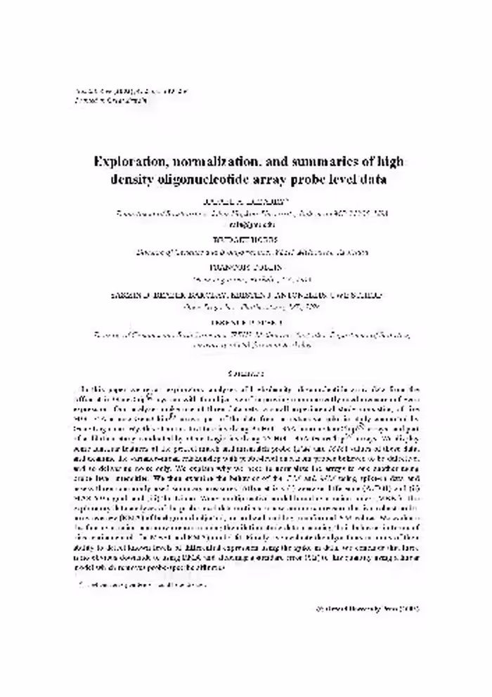 خرید و دانلود نسخه کامل کتاب Exploration, normalization, and summaries of high density oligonucleotide array probe level data