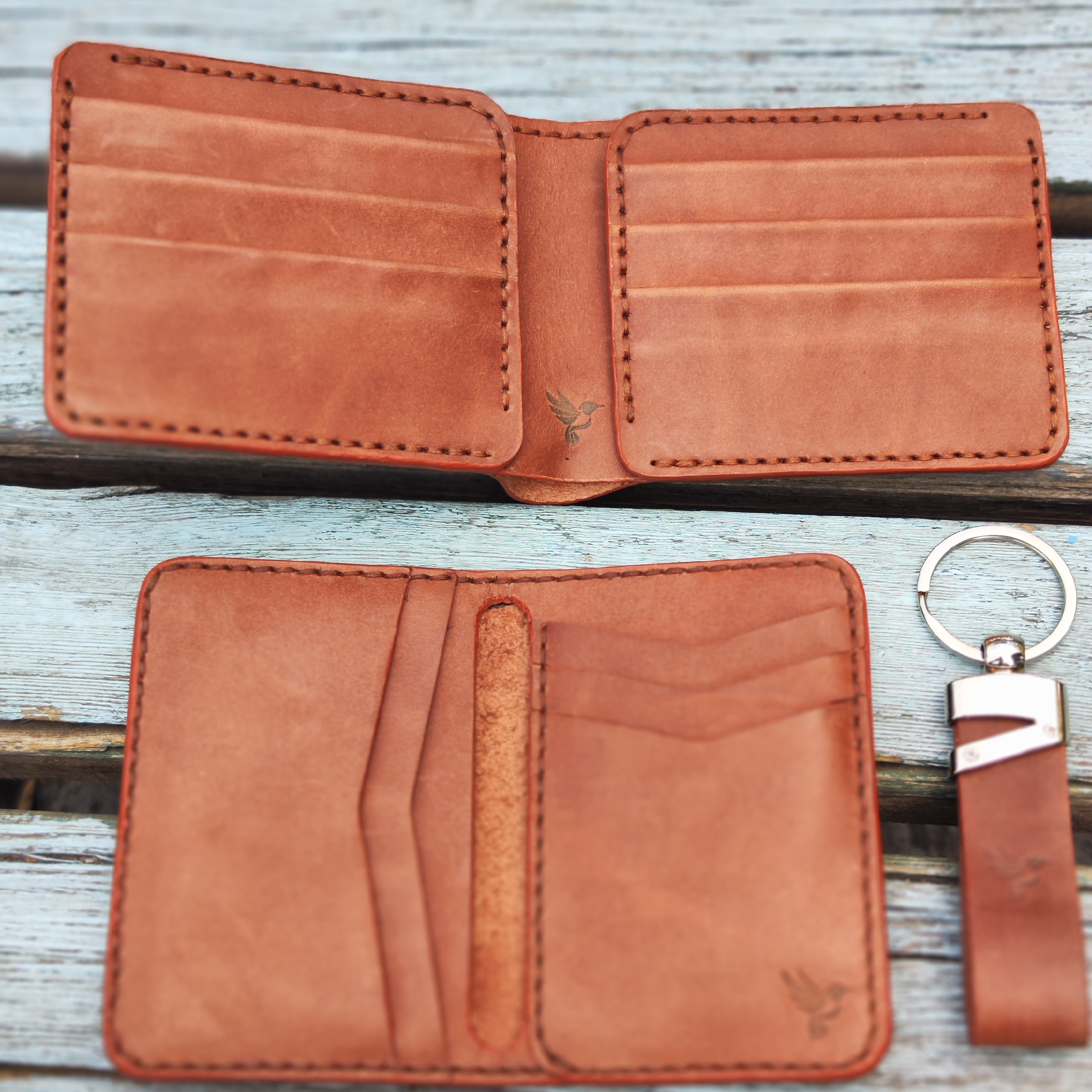 ست چرم طبیعی کیف پول جاکارتی جاسوییچی گاوی نیمه افکتی