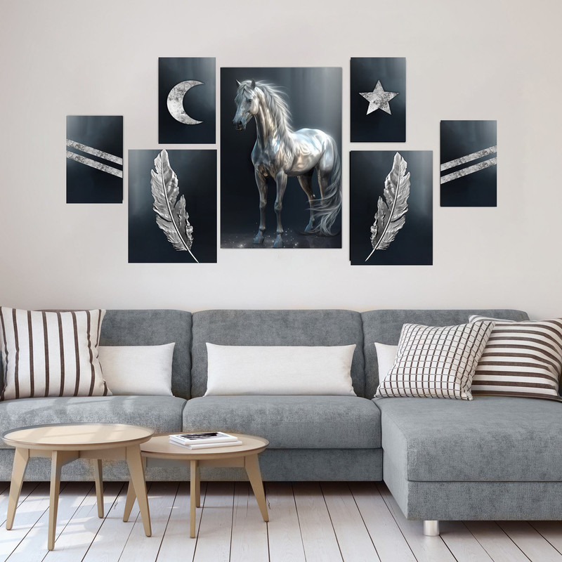 تابلو شاسی دنیای قابطرح مدرن ماه و ستاره مدل SH-1541 مجموعه 7 عددی | دنیای قاب