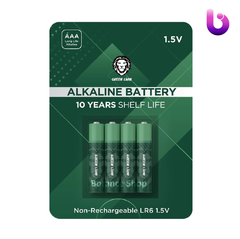 پک 4 عددی باتری نیم قلمی گرین لاین Green Lion Alkaline AAA Battrey