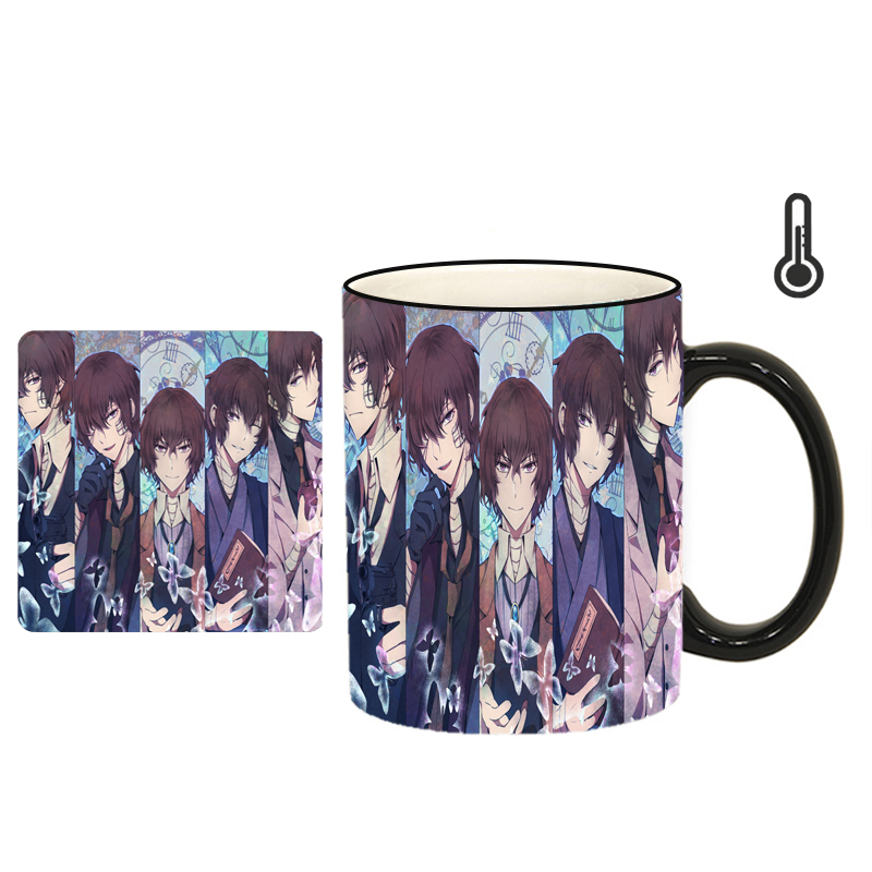  ماگ حرارتی طرح انیمه سگهای  ولگرد بانگو کد h33 به همراه زیرلیوانی 