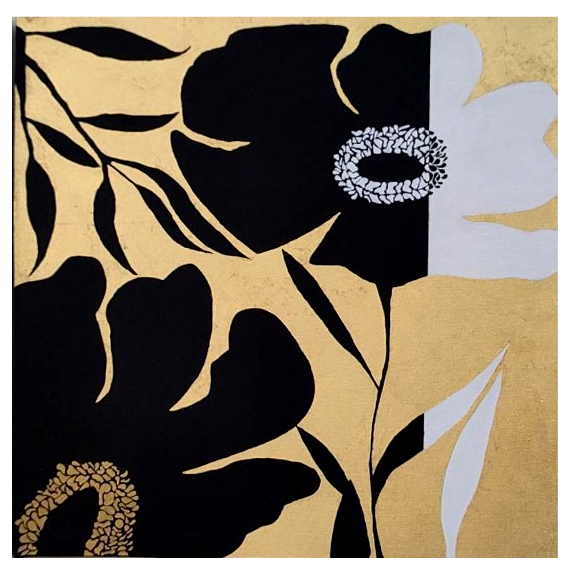 تابلو نقاشی ورق طلا طرح گل مینیمال کد 225