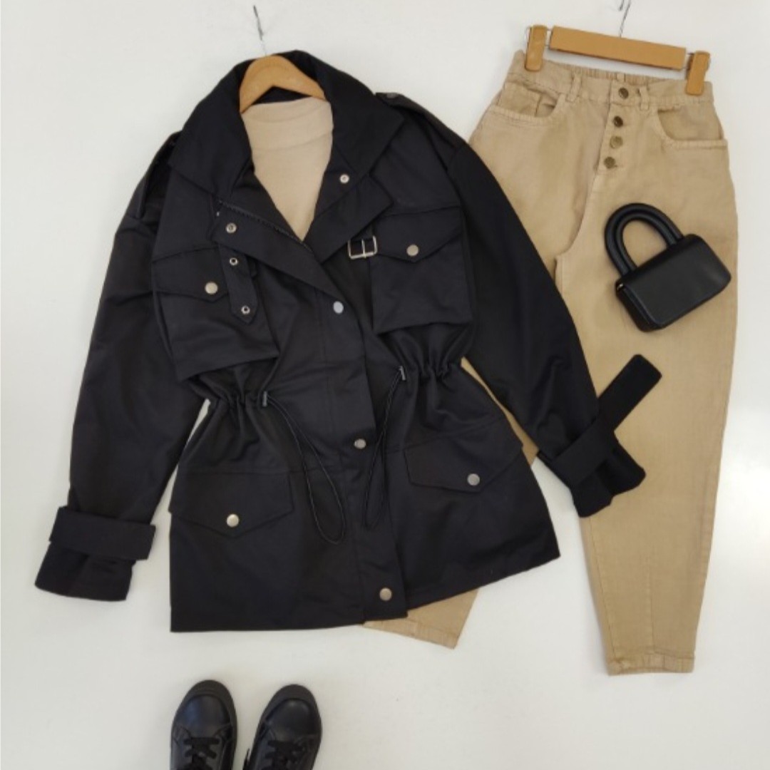 بارانی زنانه عروسکی شیک با ارسال رایگان کمرگت