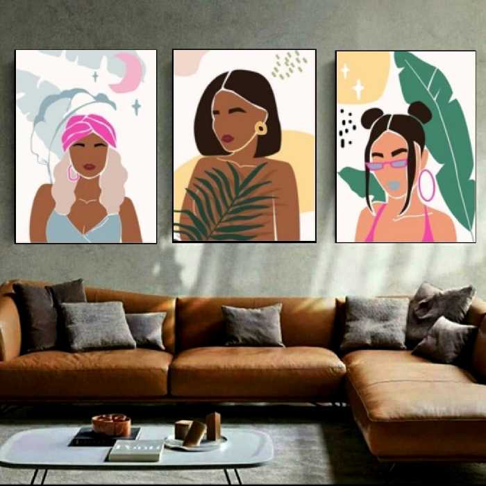 تابلو دکوراتیو فانتزی دختران زیبا  رنگی سه تکه 