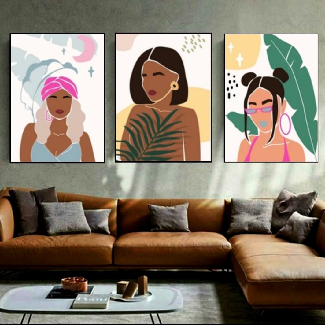 تابلو دکوراتیو فانتزی دختران زیبا  رنگی سه تکه 