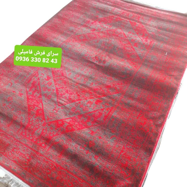 فرش6متری رنگ لاکی و طوسی طرح فانتزی 