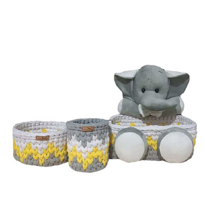 ست سبد وسایل کودک مدل دخترانه پسرانه طرح فیل مجموع 3 عددی
