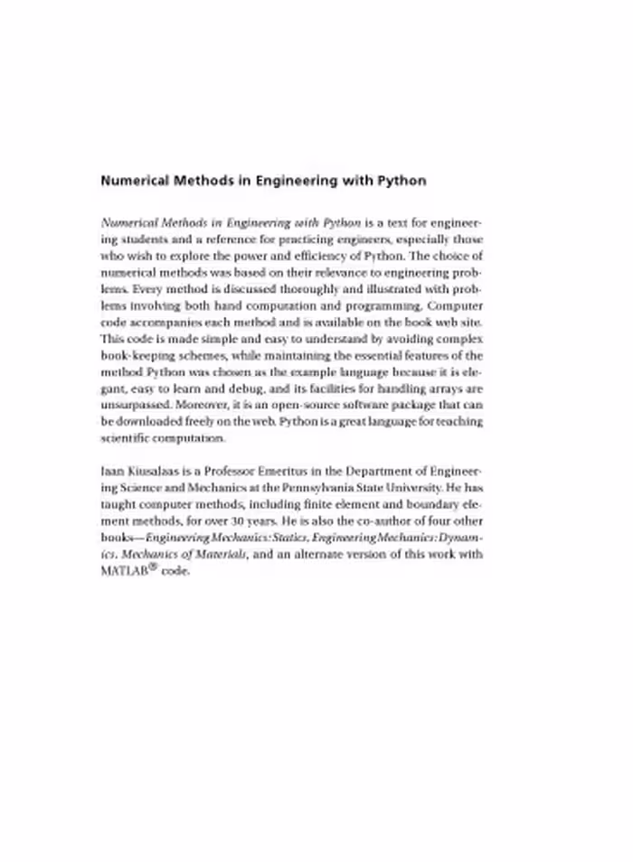 خرید و دانلود نسخه کامل کتاب Numerical methods in engineering with Python