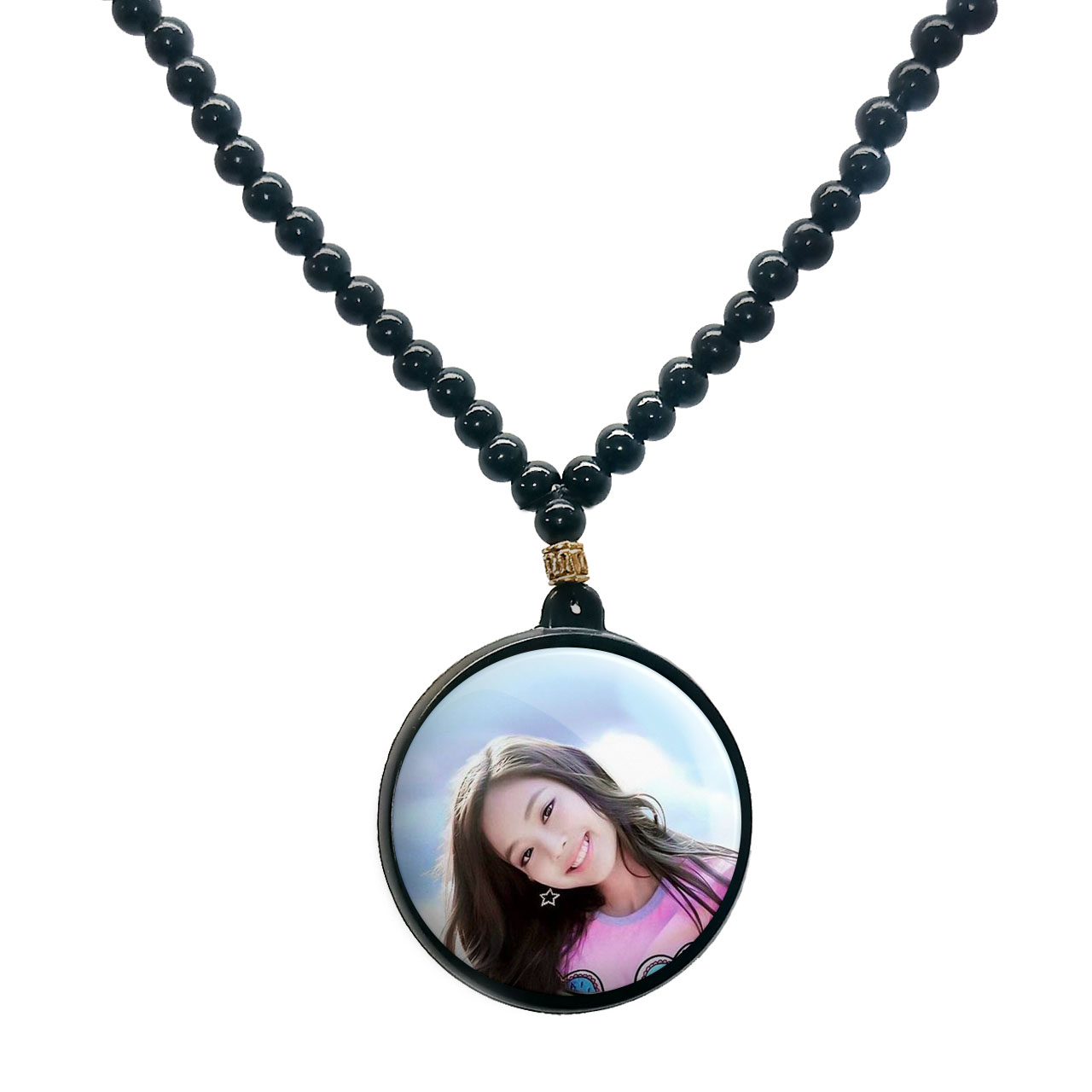 گردنبند پرمانه طرح بلک پینک کد pmd.776 مدل دو طرفه