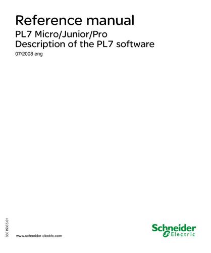خرید و دانلود نسخه کامل کتاب Shcneider Electric. Reference manual. PL7 Micro/Junior/Pro. Description of the PL7 software