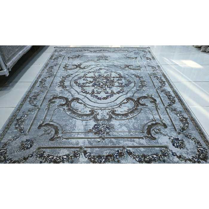 فرش ماشینی زمرد مشهد طرح پتینه کد TA109 زمینه طوسی